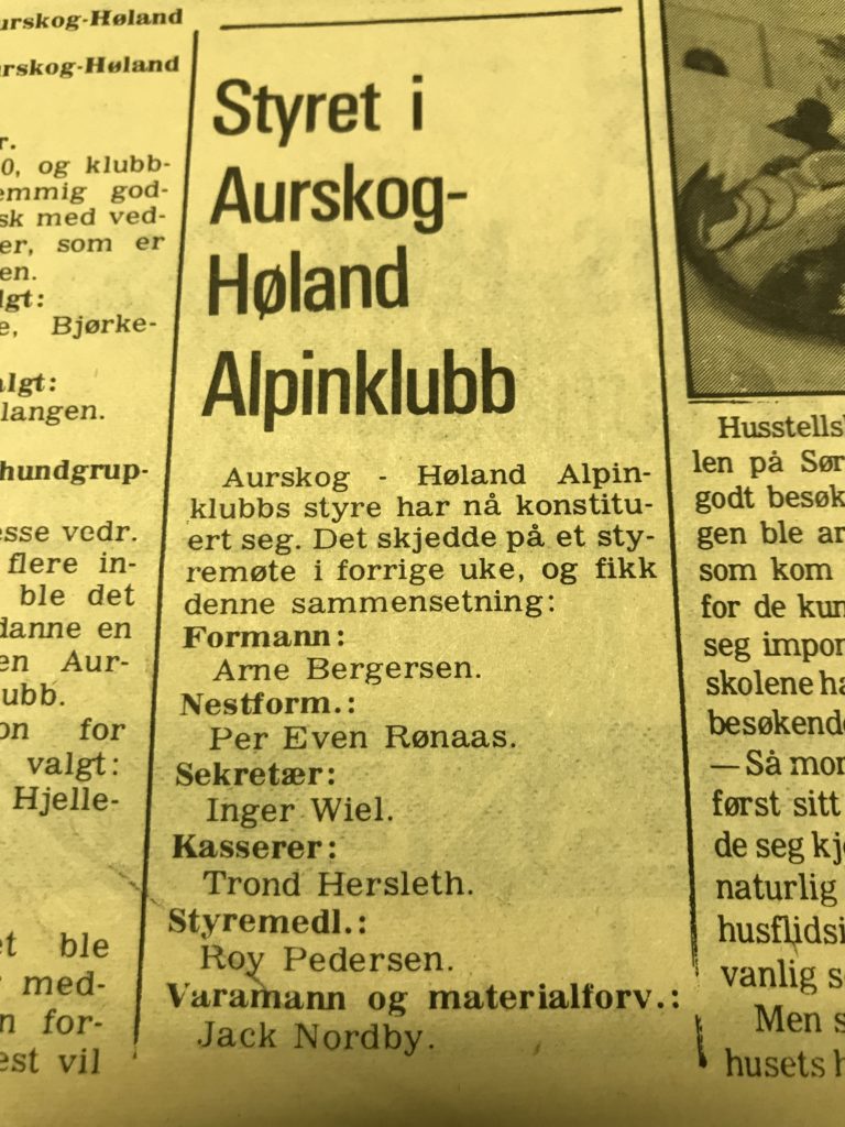 Det første styret i Aurskog-Høland Alpinklubb